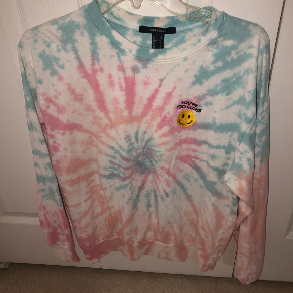 Forever 21 Pastel Tie-Dye Crewneck Sweatshirt - Pink, Blue, Cream